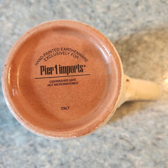 Pier 1 Imports Hand Painted Earthenware Mug Italy Bird and Floral Design 12 oz - Picture 6 of 7